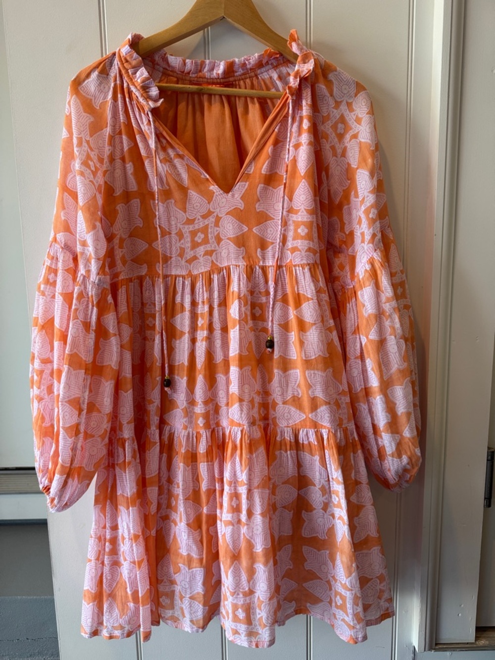 Oliphant Orange & White Printed Tiered Mini Dress